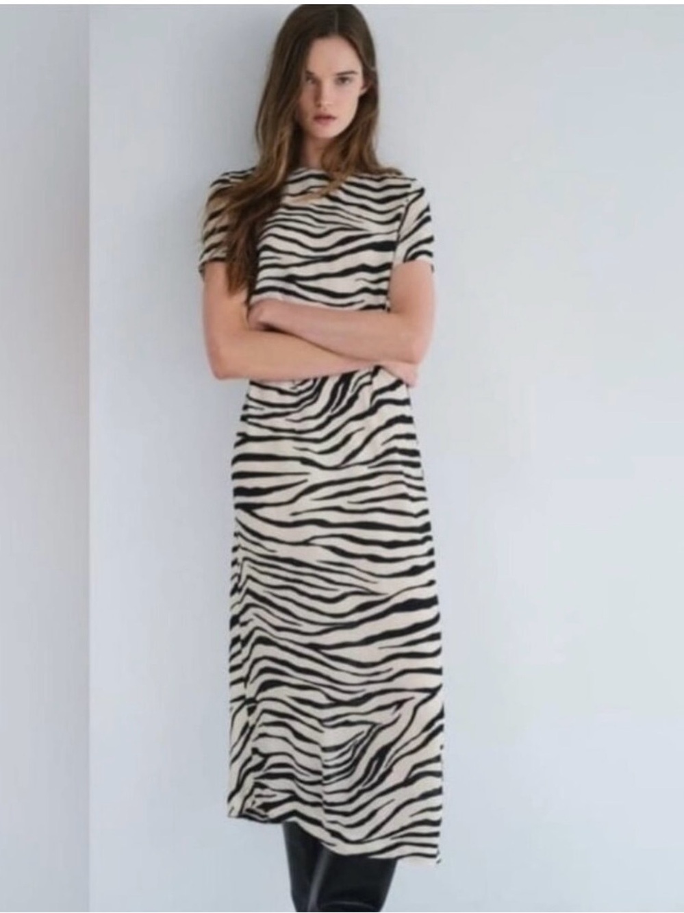 Zara Black and White Zebra Print Maxi Dress